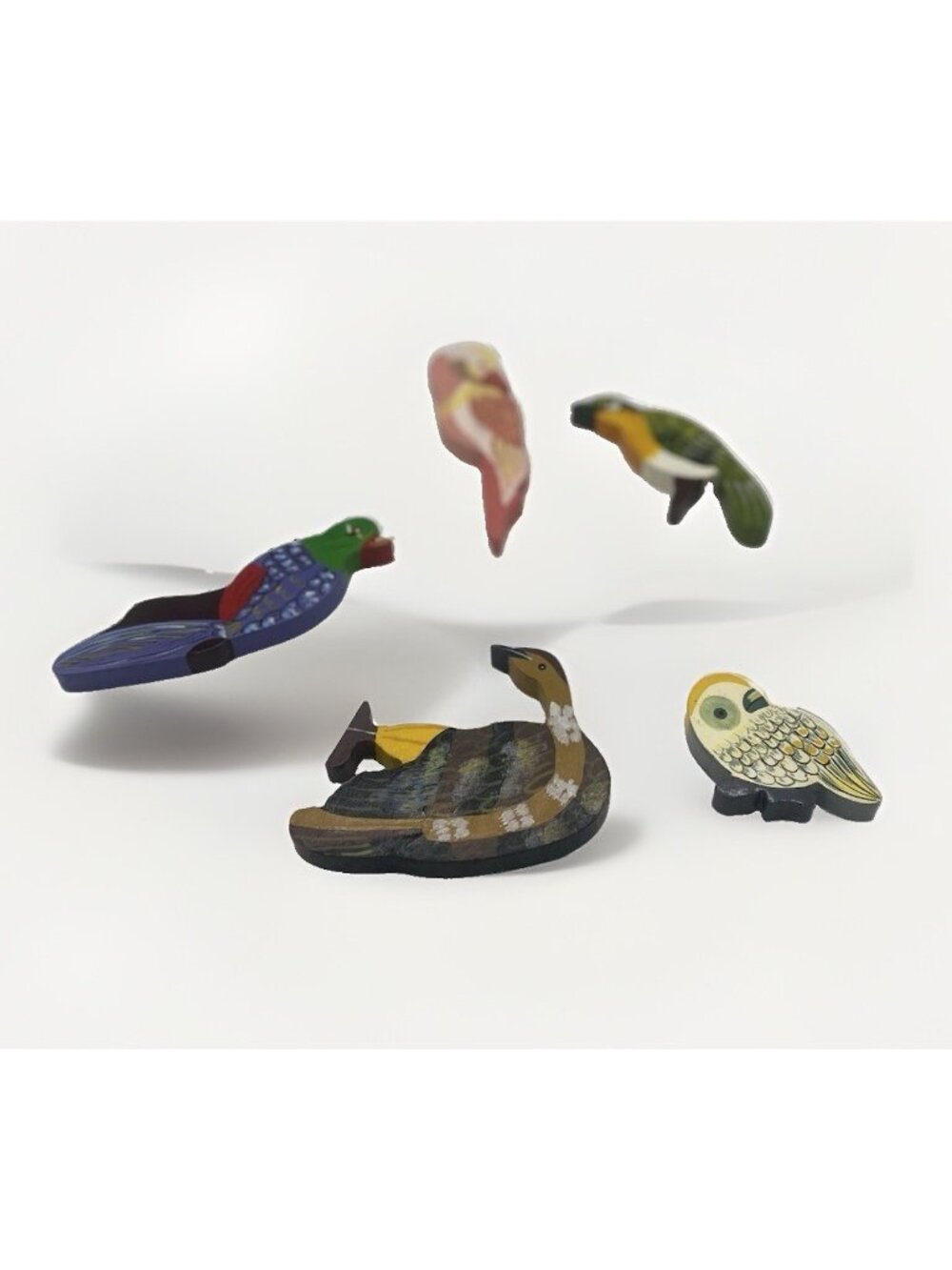 Lot Of 5 Vintage Hand Painted Wooden Birds Colorful Handcrafted Figurines Nature